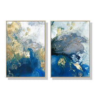 Thumbnail for 60cmx90cm Marbled Blue And Gold 2 Sets Gold Frame Canvas Wall Art