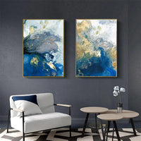 Thumbnail for 60cmx90cm Marbled Blue And Gold 2 Sets Gold Frame Canvas Wall Art