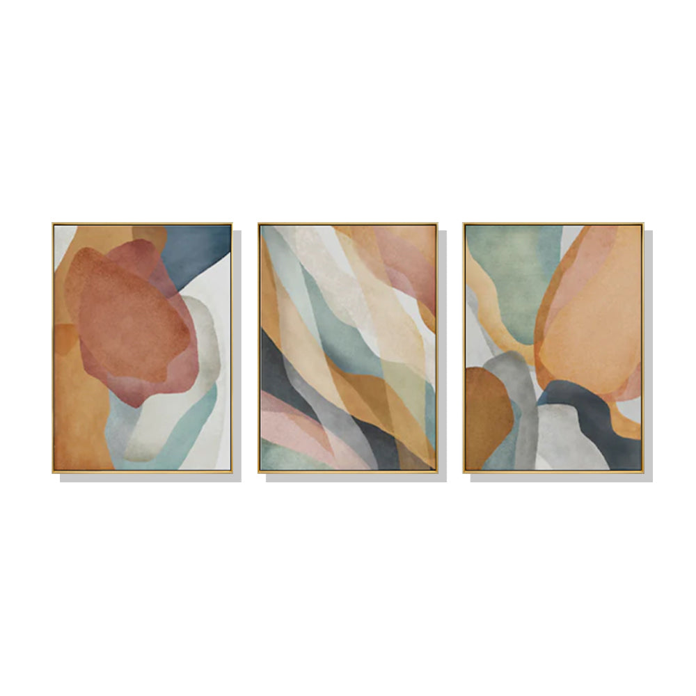 Vibrant Abstract Orange Canvas Wall Art - Set of 3 with Elegant Gold Frames (40cm x 60cm) for Stylish Home Decor