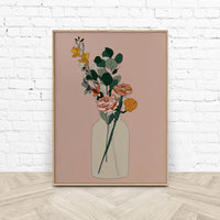 Thumbnail for 50cm x 70cm Boho Floral Canvas Wall Art: Whimsical Botanical Design with Rustic Wood Frame for Earthy Home Decor Charm