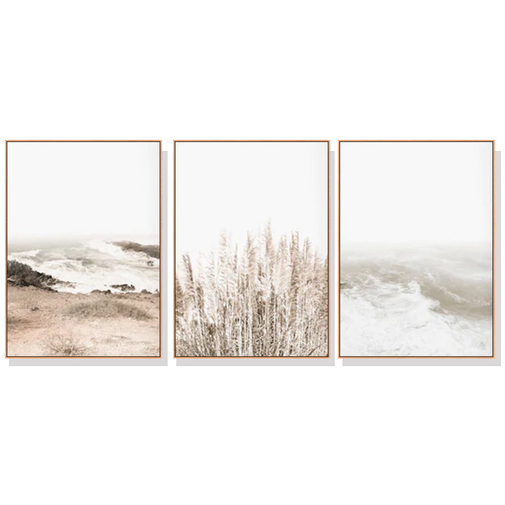 Coastal Beach Scene Canvas Wall Art Set of 3 with Wood Frame (40cm x 60cm)