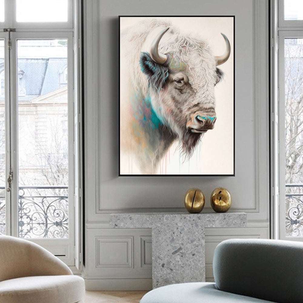 80cmx120cm Great White Buffalo Black Frame Canvas Wall Art