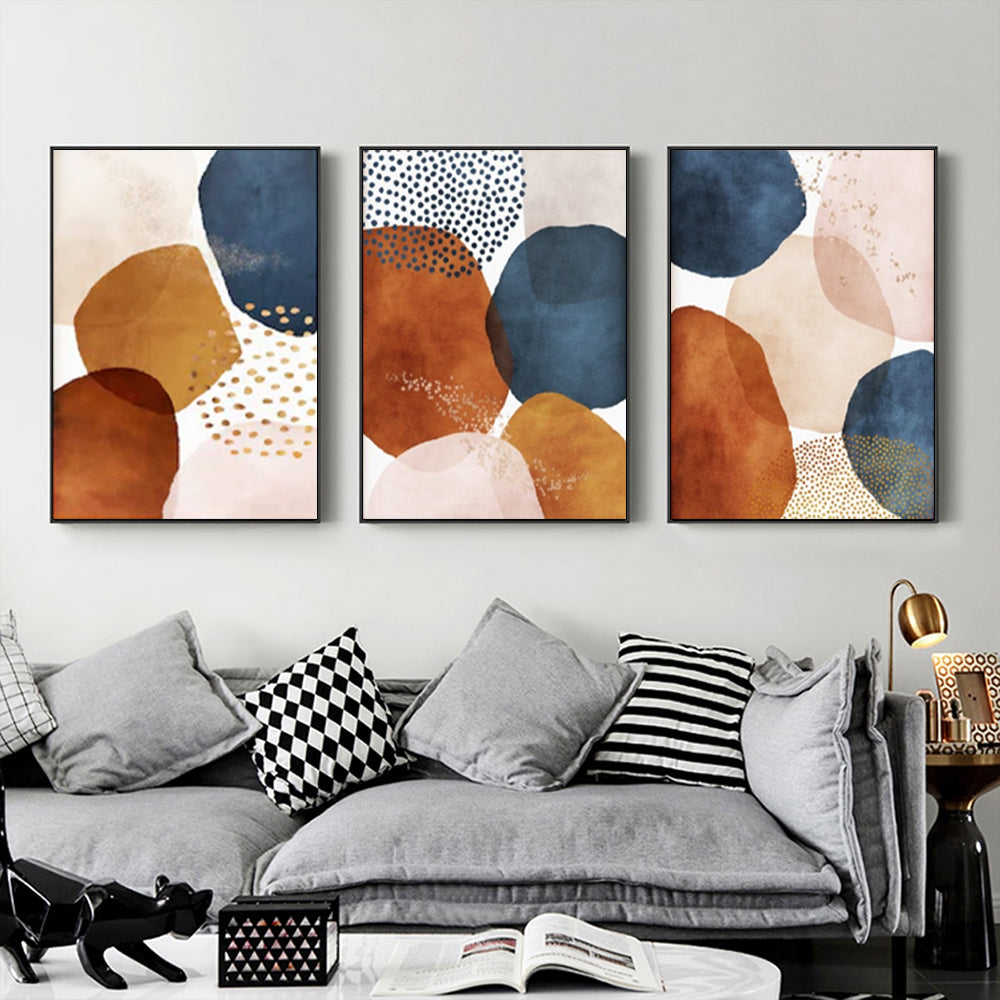 Navy Pink Beige 3 Sets Black Frame Canvas Wall Art - A Modern and Stylish Statement Piece for Your Home