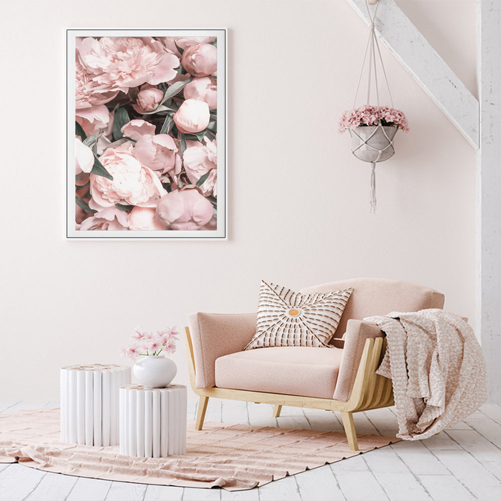 80cmx120cm Peony White Frame Canvas Wall Art