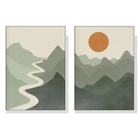 Thumbnail for 50cmx70cm Sage Green River Mountain 2 Sets White Frame Canvas Wall Art