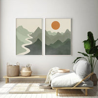 Thumbnail for 50cmx70cm Sage Green River Mountain 2 Sets White Frame Canvas Wall Art