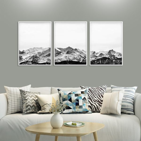 40cmx60cm Black White Mountain 3 Sets White Frame Canvas Wall Art