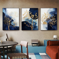 Thumbnail for 60cmx90cm Navy and Gold Watercolor Shapes 3 Sets Black Frame Canvas Wall Art