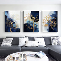 Thumbnail for 60cmx90cm Navy and Gold Watercolor Shapes 3 Sets Black Frame Canvas Wall Art