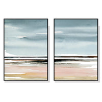 Thumbnail for 50cmx70cm Pink Beach Landscape 2 Sets Black Frame Canvas Wall Art