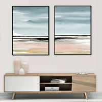 Thumbnail for 50cmx70cm Pink Beach Landscape 2 Sets Black Frame Canvas Wall Art