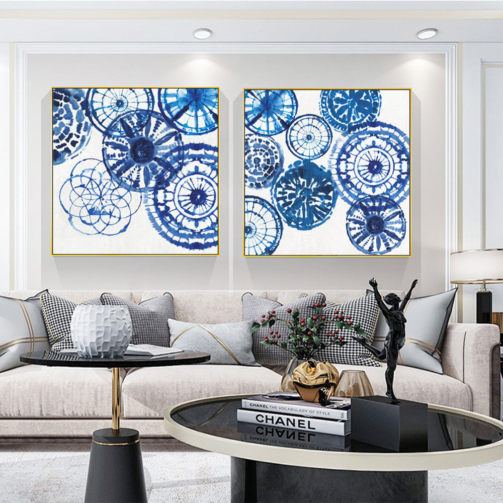 70cmx70cm Blue Day 2 Sets Gold Frame Canvas Wall Art