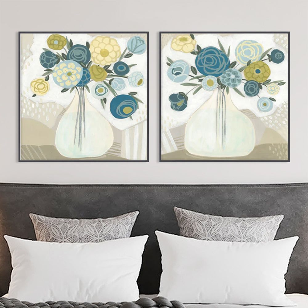 50cmx50cm Blue Bouquet 2 Sets Black Frame Canvas Wall Art