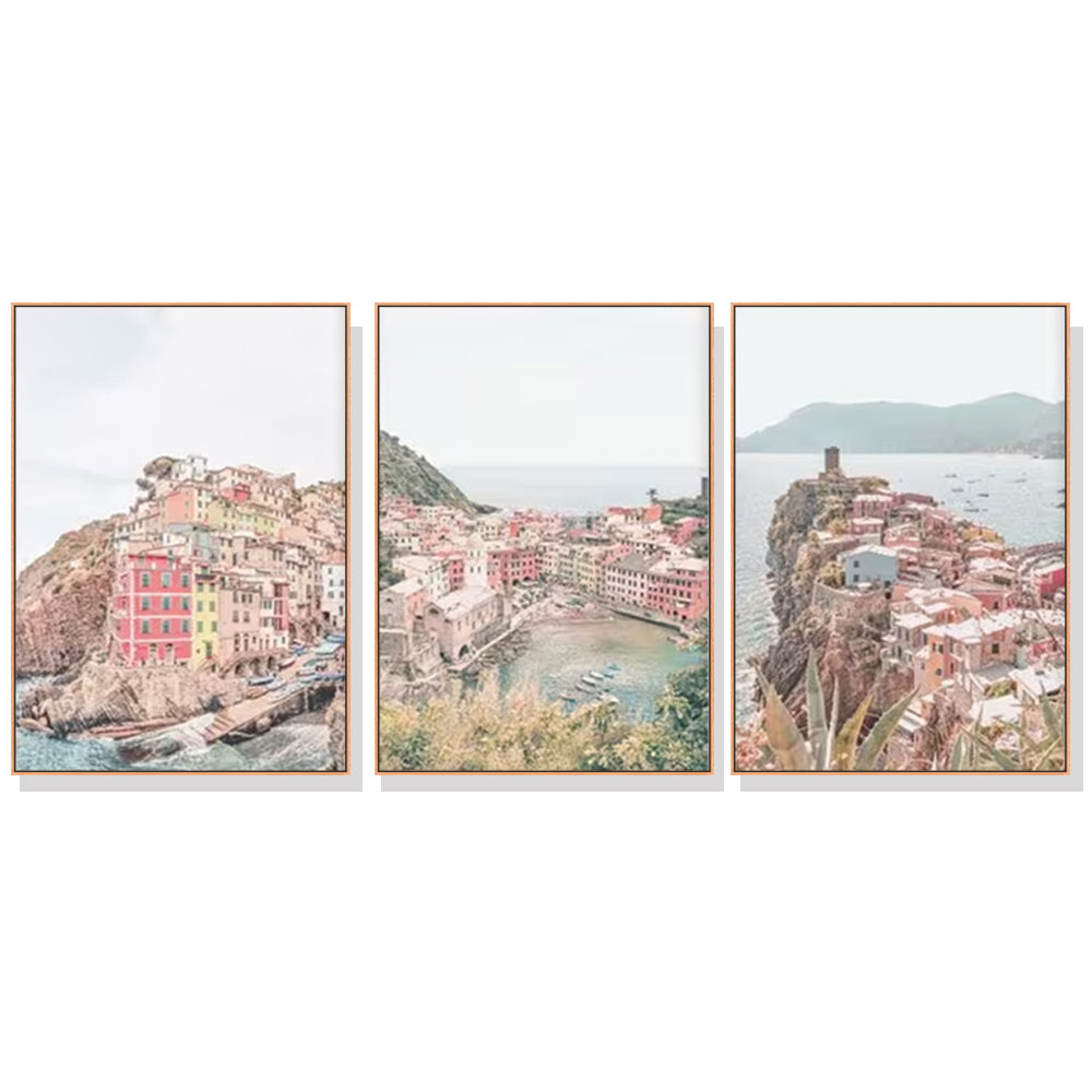 40cmx60cm Italy Cinque Terre 3 Sets Wood Frame Canvas Wall Art