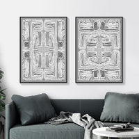 Thumbnail for 50cmx70cm Black White Pattern 2 Sets Black Frame Canvas Wall Art