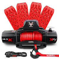 Thumbnail for X-BULL 14500LBS Electric Winch 12V synthetic rope with 4PCS Recovery Tracks Gen3.0 Red