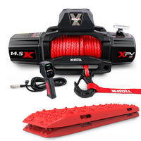 Thumbnail for X-BULL 14500LBS Electric Winch 12V synthetic rope with Recovery Tracks Gen3.0 Red