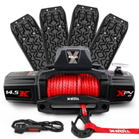 Thumbnail for X-BULL 12V Electric Winch 14500LBS synthetic rope with 4PCS Recovery Tracks Gen3.0 Black