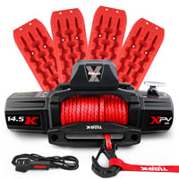 Thumbnail for X-BULL 4WD Electric Winch 14500LBS 12V synthetic rope with 2 Pairs Recovery Tracks Gen2.0 Red