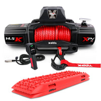 Thumbnail for X-BULL 12V Electric Winch 14500LBS synthetic rope with Recovery Tracks Gen2.0 Red