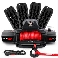 Thumbnail for X-BULL 12V Electric Winch 14500LBS synthetic rope with 2 Pairs Recovery Tracks Gen2.0 Black