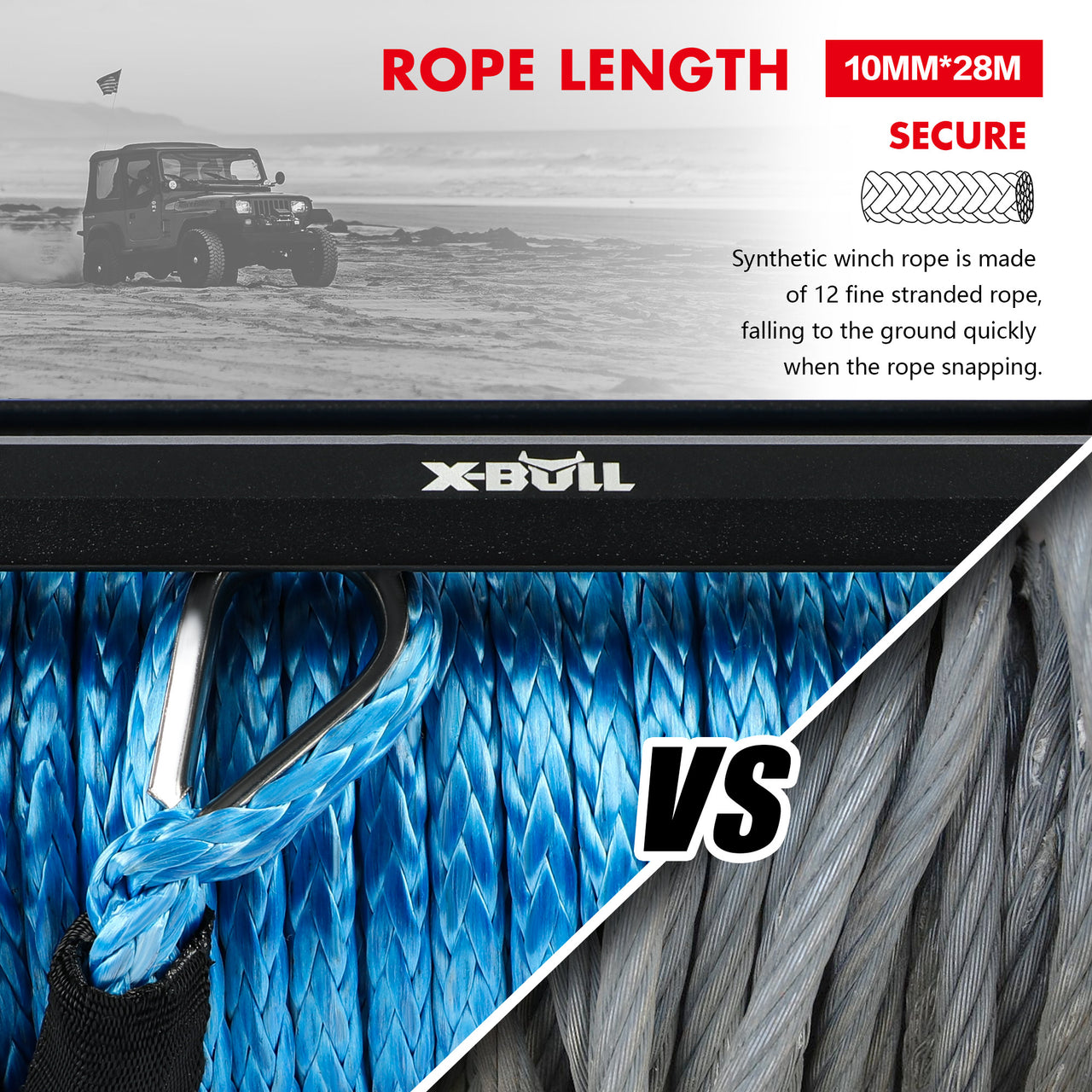 X-BULL Electric Winch 12V 12000LBS/5454kg 26M Synthetic Rope Wireless Remote 4WD 4X4