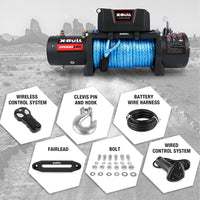 Thumbnail for X-BULL 12V Electric Winch 12000LBS synthetic rope with 4PCS Recovery Tracks Gen3.0 Black