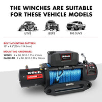 Thumbnail for X-BULL 12V Electric Winch 12000LBS synthetic rope with 4PCS Recovery Tracks Gen3.0 Black