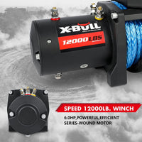 Thumbnail for X-BULL 12V Electric Winch 12000LBS synthetic rope with 4PCS Recovery Tracks Gen3.0 Black