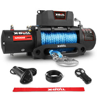 Thumbnail for X-BULL 12V Electric Winch 12000LBS synthetic rope with 4PCS Recovery Tracks Gen3.0 Black