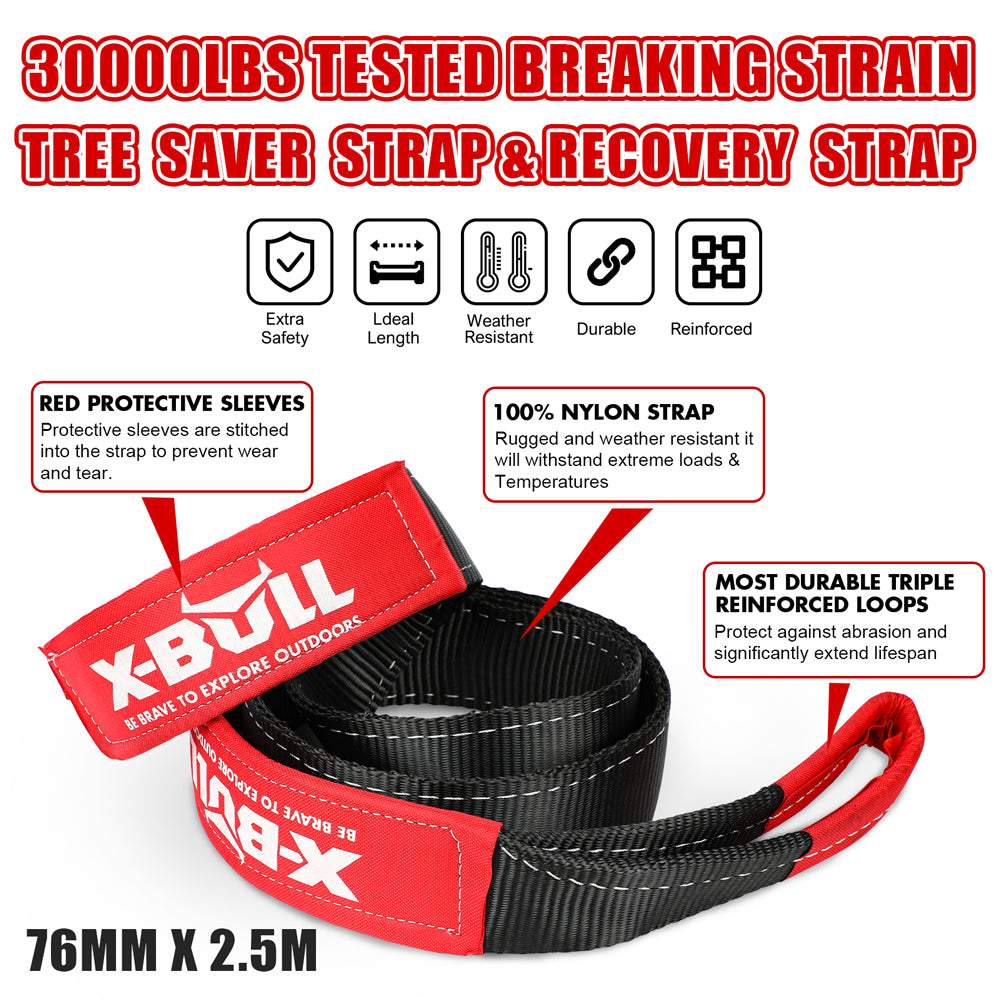 X-BULL Recovery Rope kit Snatch Strap Soft Shackles Hitch receiver Kinetic Tire Deflator