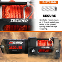 Thumbnail for ZESUPER 3500LB Electric Winch 12V Wireless Portable ATV UTV Boat Trailer 4WD