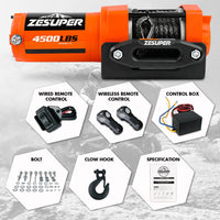 Thumbnail for ZESUPER 12V Electric Winch 4500lb Synthetic Rope Boat Winch ATV Winch Trailer Winch 4WD