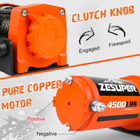 Thumbnail for ZESUPER 12V Electric Winch 4500lb Synthetic Rope Boat Winch ATV Winch Trailer Winch 4WD