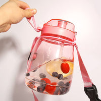 Thumbnail for Clear Large Water Bottle Water Jug with Adjustable Shoulder Strap - Pink