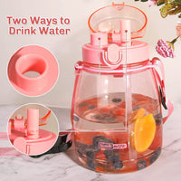 Thumbnail for Clear Large Water Bottle Water Jug with Adjustable Shoulder Strap - Pink