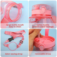 Thumbnail for Clear Large Water Bottle Water Jug with Adjustable Shoulder Strap - Pink