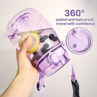 Thumbnail for Clear Large Water Bottle Water Jug with Adjustable Shoulder Strap - Purple