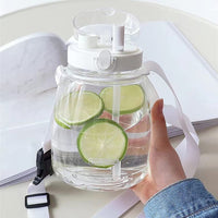 Thumbnail for Clear Large Water Bottle Water Jug with Adjustable Shoulder Strap - White