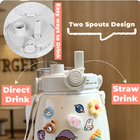 Thumbnail for 1000ml Large Water Bottle Stainless Steel Straw Water Jug with FREE Sticker Packs (Blue)