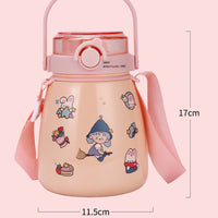 Thumbnail for 1000ml Large Water Bottle Stainless Steel Straw Water Jug with FREE Sticker Packs (Pink)