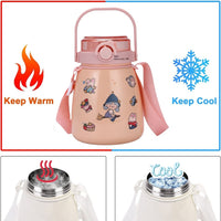 Thumbnail for 1000ml Large Water Bottle Stainless Steel Straw Water Jug with FREE Sticker Packs (Pink)