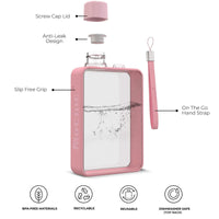 Thumbnail for A5 Flat Water Bottle Portable Travel Mug BPA Free Water Bottle (Pink)