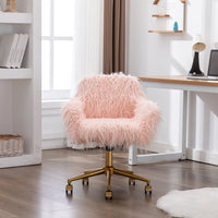 Thumbnail for Fluffy Office Chair Faux Fur Modern Swivel Desk Chair for Women And Girls-Pink