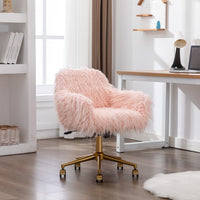 Thumbnail for Fluffy Office Chair Faux Fur Modern Swivel Desk Chair for Women And Girls-Pink