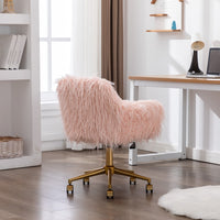 Thumbnail for Fluffy Office Chair Faux Fur Modern Swivel Desk Chair for Women And Girls-Pink