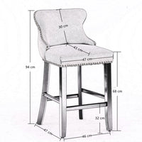 Thumbnail for 2x Velvet Upholstered Button Tufted Bar Stools with Wood Legs and Studs-Grey