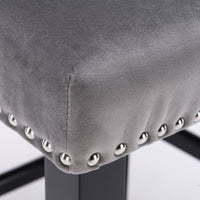 Thumbnail for 2x Velvet Upholstered Button Tufted Bar Stools with Wood Legs and Studs-Grey