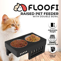 Thumbnail for FLOOFI Elevated Raised Pet Feeder with Double Bowl (Black) FI-FD-119-SY