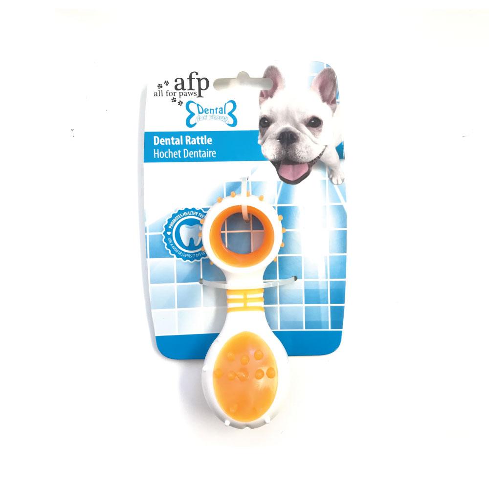 Dog Dental Rattle - Orange Puppy Teething + Cleaning Gums Rubber Ridges Chew